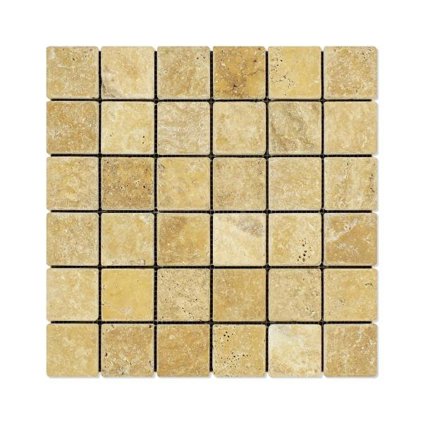 Gold Travertine Tumbled Square Mosaic