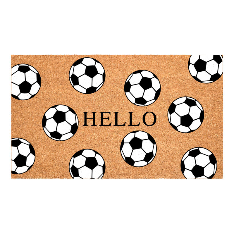 Soccer Hello Doormat, Black;White