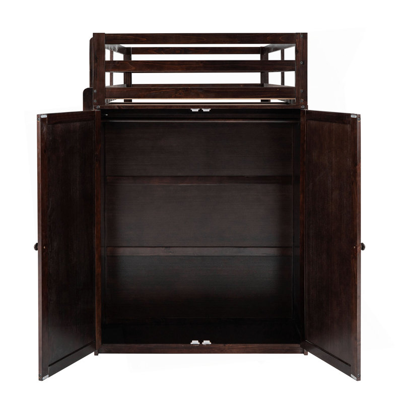 Florinka Loft Bed with Drawers,Desk,and Wardrobe, Espresso, Twin