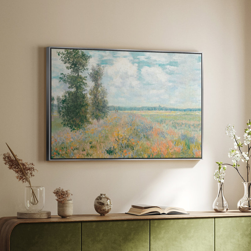 Paysage rétro -XCII, H 25 po x l 37 po x P 2 po, Toile avec cadre flottant brun