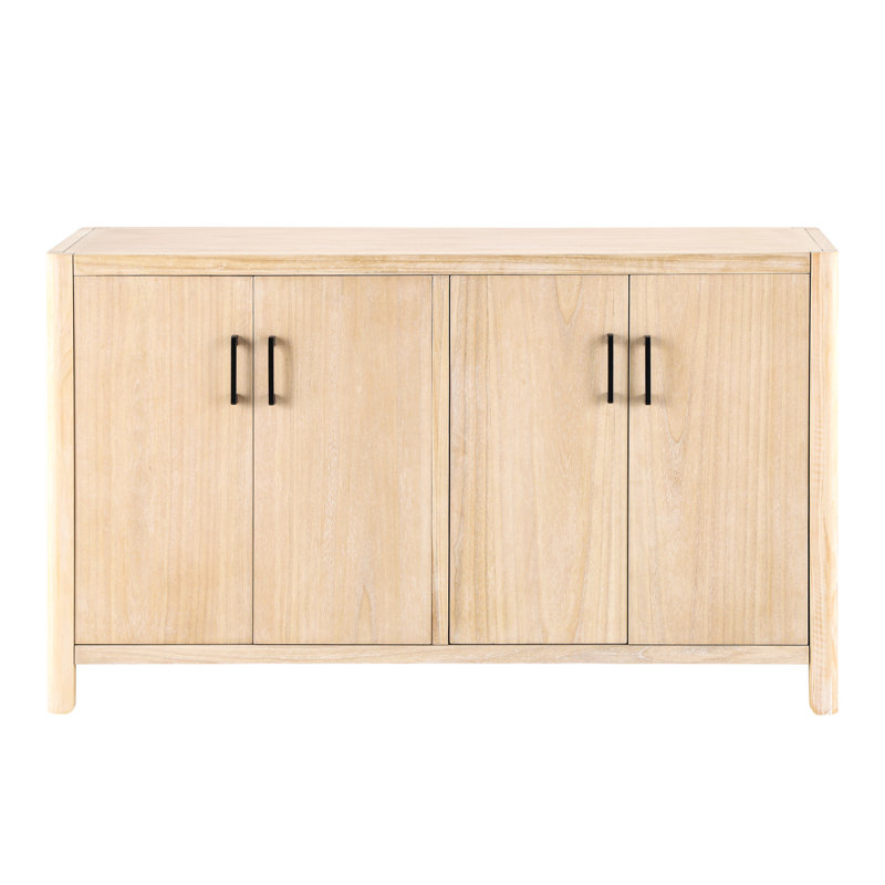Armoire à 4 portes de style rustique avec surface en bois véritable, charnières à fermeture en douceur, coins arrondis, grand espace de rangement pour petits espaces d'aspect vieilli naturel, pieds en pin, fermeture en douceur et silencieuse, Space Daily