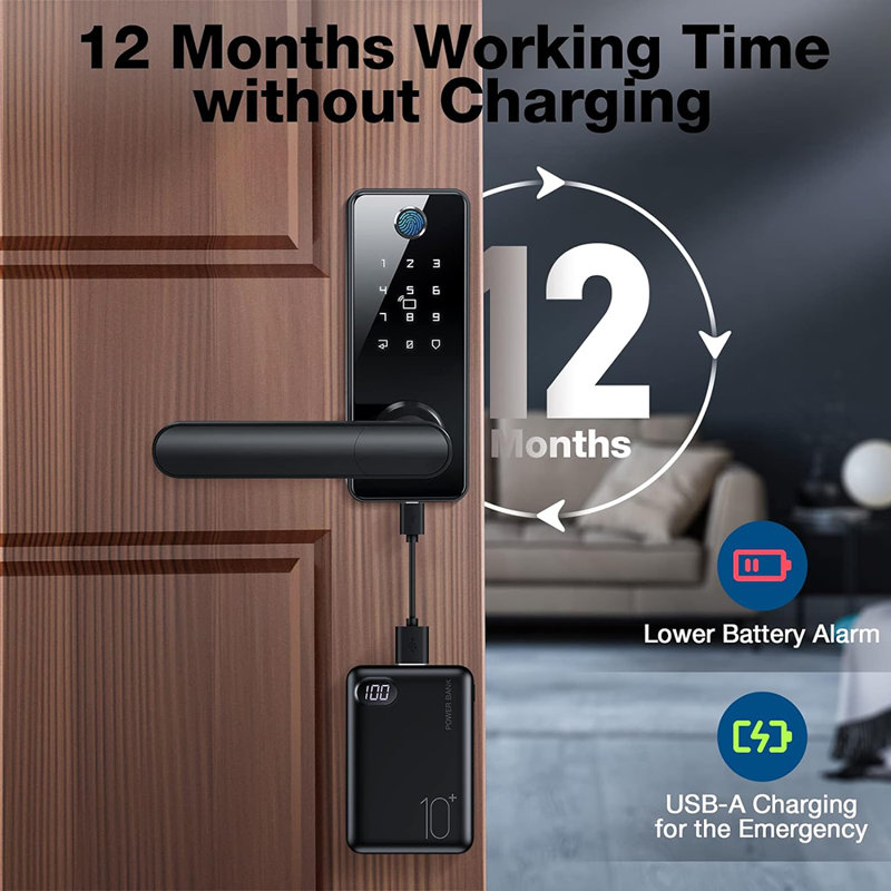 Smart  Lock with Handle Black Fingerprint Door Lock with Electronic Deadbolt