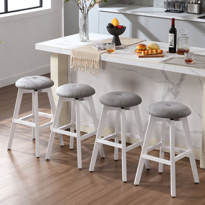 Liseta Swivel Upholstered Counter Stool with Solid Wood Frame