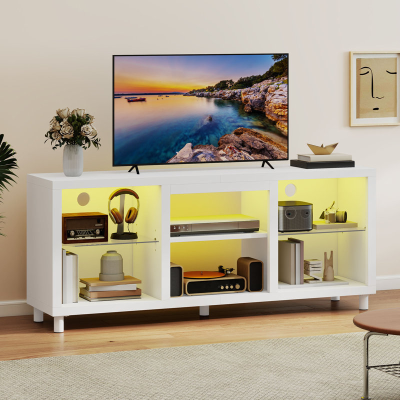  148 CM TV Unit, LED TV Stand Cabinet For 55/60 / 65 Inch Tvs With RGB Lights, White