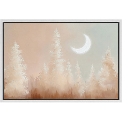 «Pastel Toned Crescent Moon Forest Scene», reproduction d'art sur toile encadrée