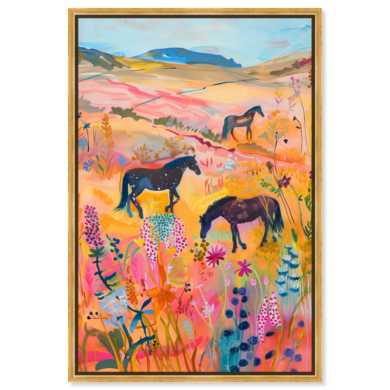 Impression sur toile «Chevaux Beautiful Pasture II» par Art Remedy, H 46 po x l 31 po, Cadre flottant doré