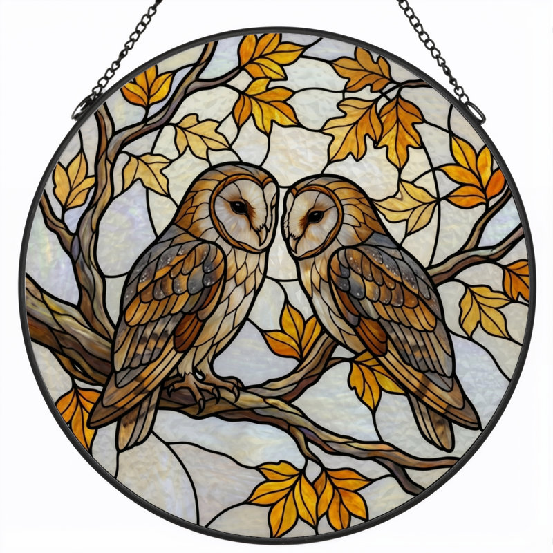 Paire de vitraux Owl, 12"H