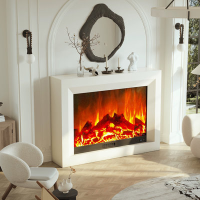 Beige Manufactured Wood Electric Fireplace