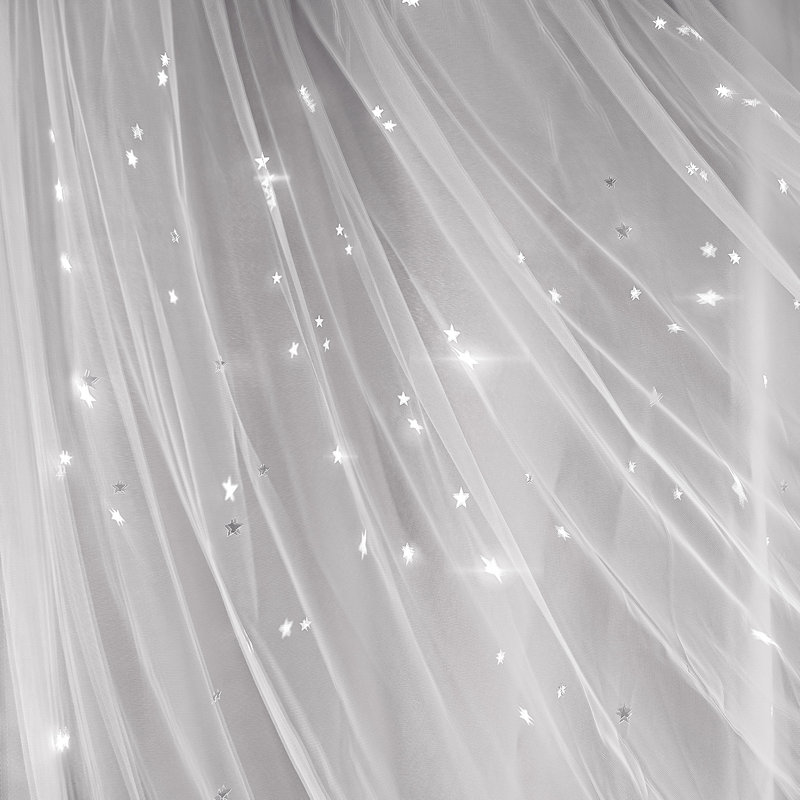 Jenifer Tulle Overlay Star Cutout Solid Room-Darkening Grommet Curtain Panels, 52" W x 84" L, Light Gray