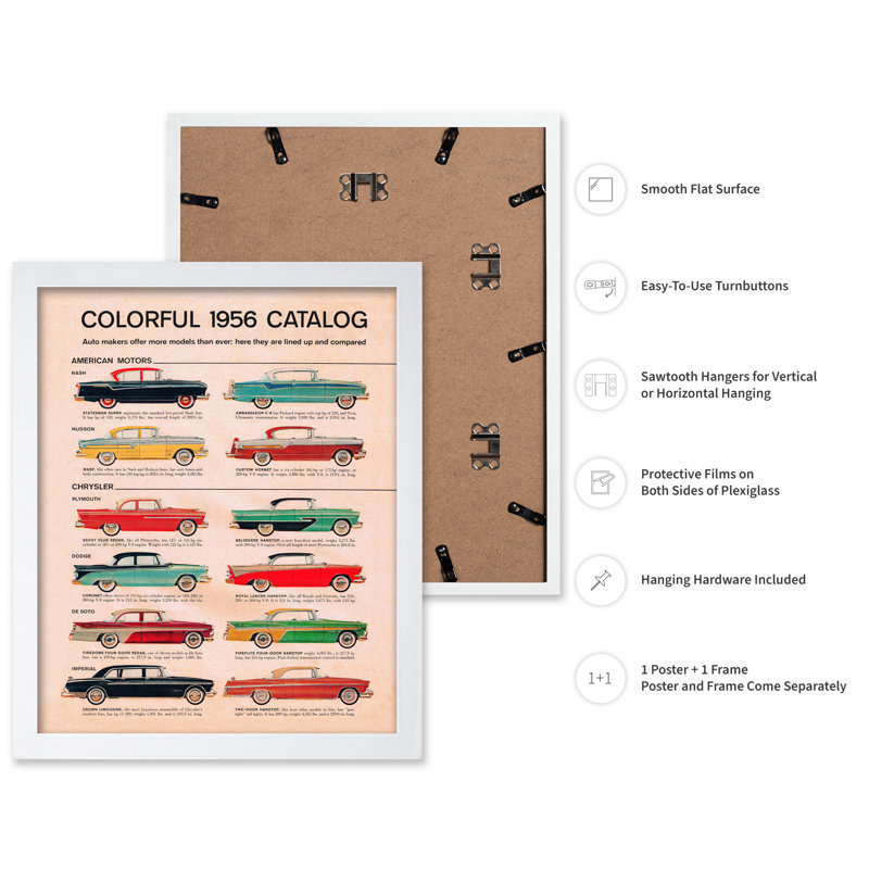 American Car Catalog, Poster, White Framed, 11"H x 14"W