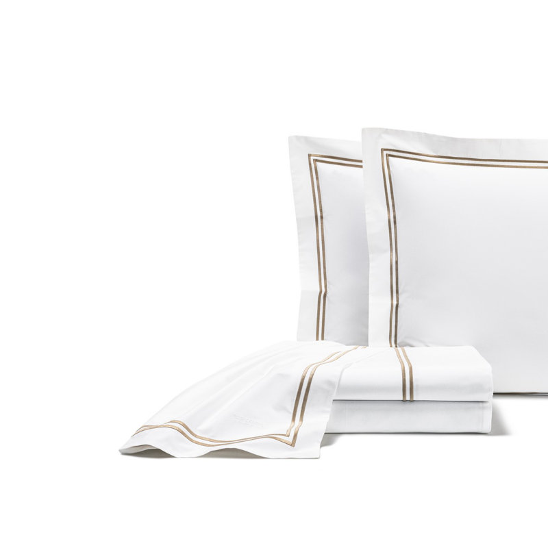 Classic Sheet Set, White/Khaki, Twin Sheet Set with 1 Pillowcase