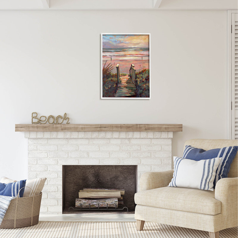 Au-419, jetée sur la plage, H 30 po x l 24 po x P 1,5 po, Giclée encadrée blanc bord de mer