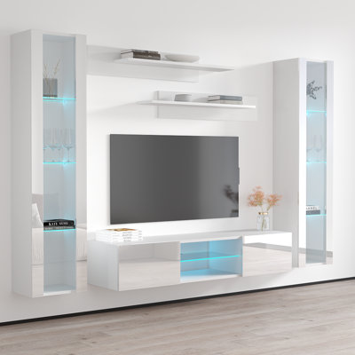 Meuble audio-vidéo flottant de 100 po avec éclairage à DEL 16 couleurs, finition ultrabrillante
