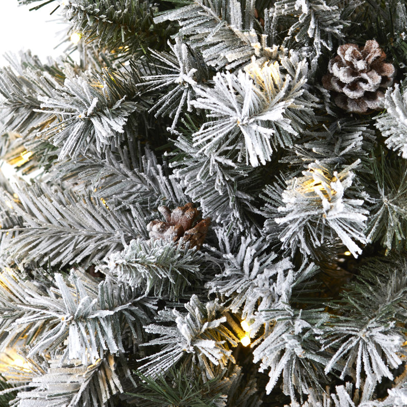 Arbre de Noël en pin floqué avec lumières DEL fixes / constantes, H 6 pi