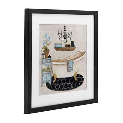 Blue Relaxation Bath Framed Print Under Glass, design by Janet Tava