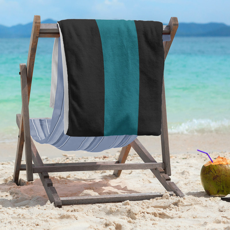 San Jose Lightweight Beach Towel, Black/Deep Pacific Teal/Black, Microfiber