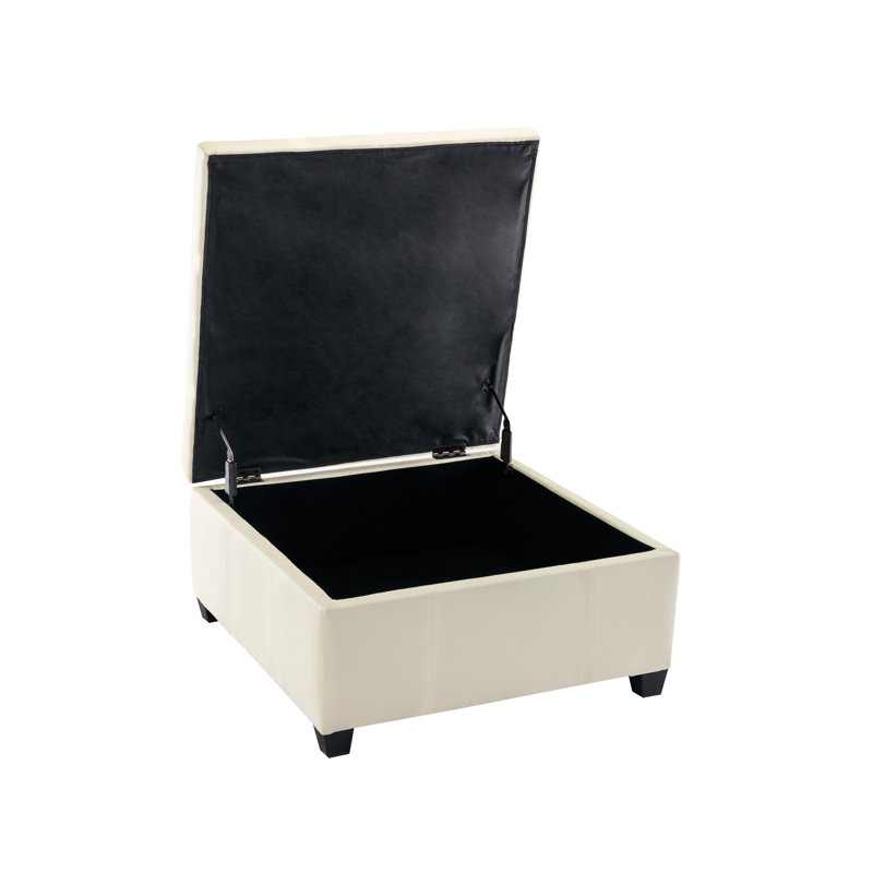 Amariyah Faux Leather Square Storage Ottoman, Cream Faux Leather