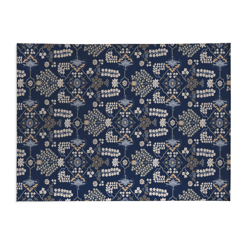 Tapis de cuisine à profil bas Zoey, Marine, Rectangle 5 pi x 7 pi