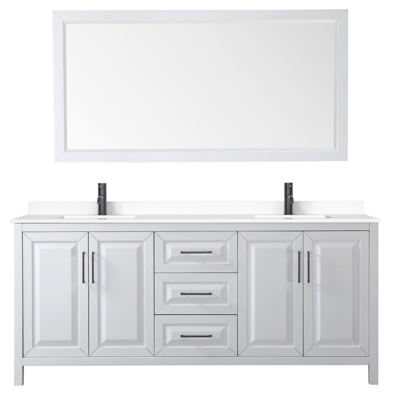 Daria 80'' W Double Vanity, White, Carrara Cultured Marble, Polished Chrome
