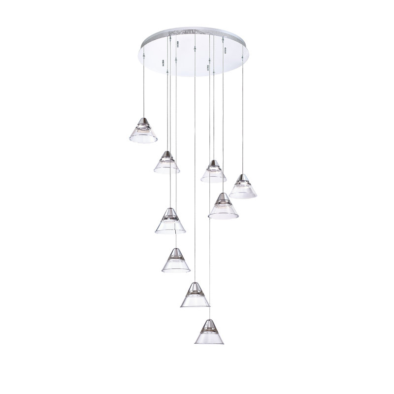 Luminaire suspendu à 9 lumières DEL Zaniyha, Chrome