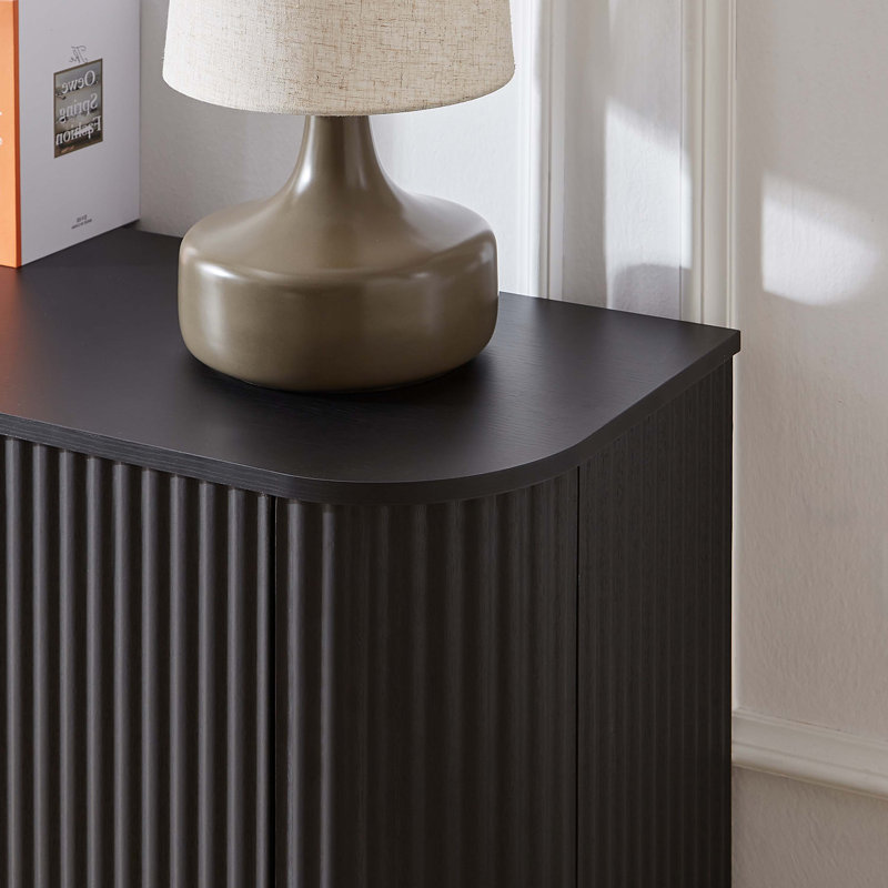 Sideboard Storage Cabinet TV Stand with wave pattern Buffet Cabinet Wooden Vertical Striped Cabinet