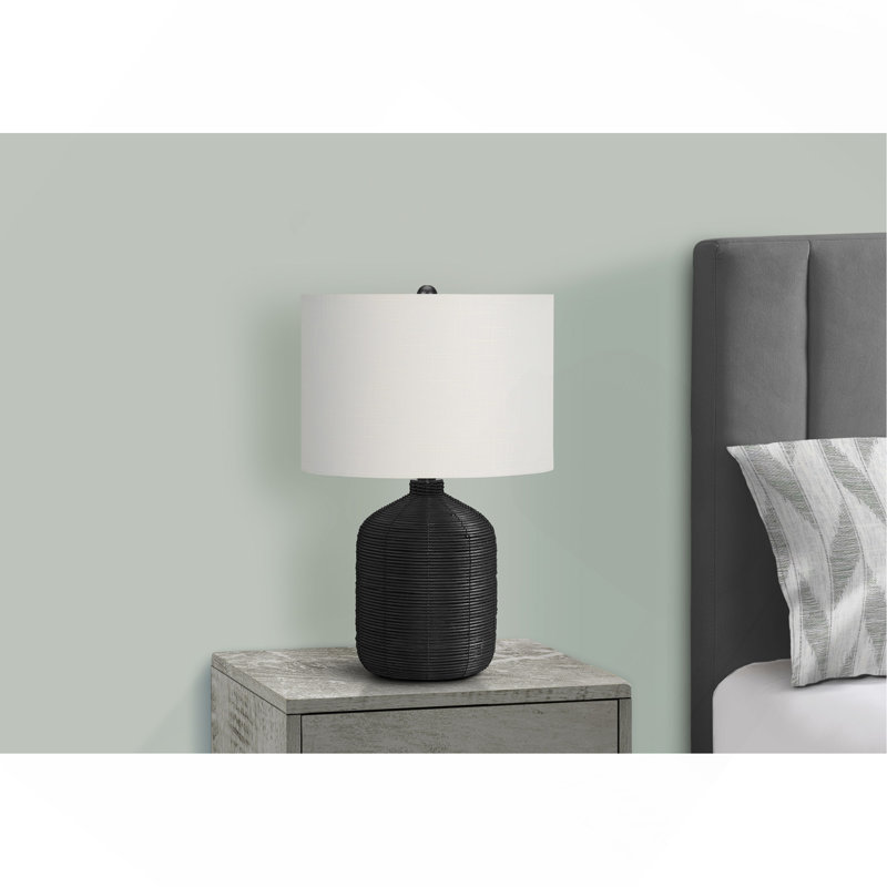 Lighting, 23"H, Table Lamp, Black Rattan, Ivory / Cream Shade, Modern, Black, Ivory