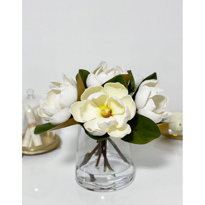 Premium REAL TOUCH White/Cream Magnolia Stems – Lifelike Faux Magnolia Flowers