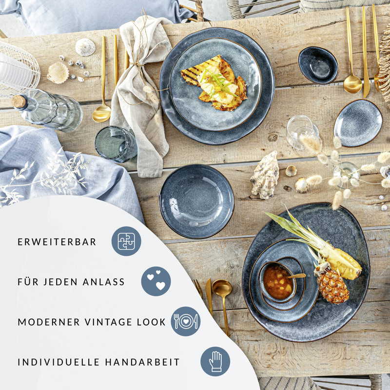 Highland Dunes Russell Handmade Stoneware Dinnerware - Set of 12