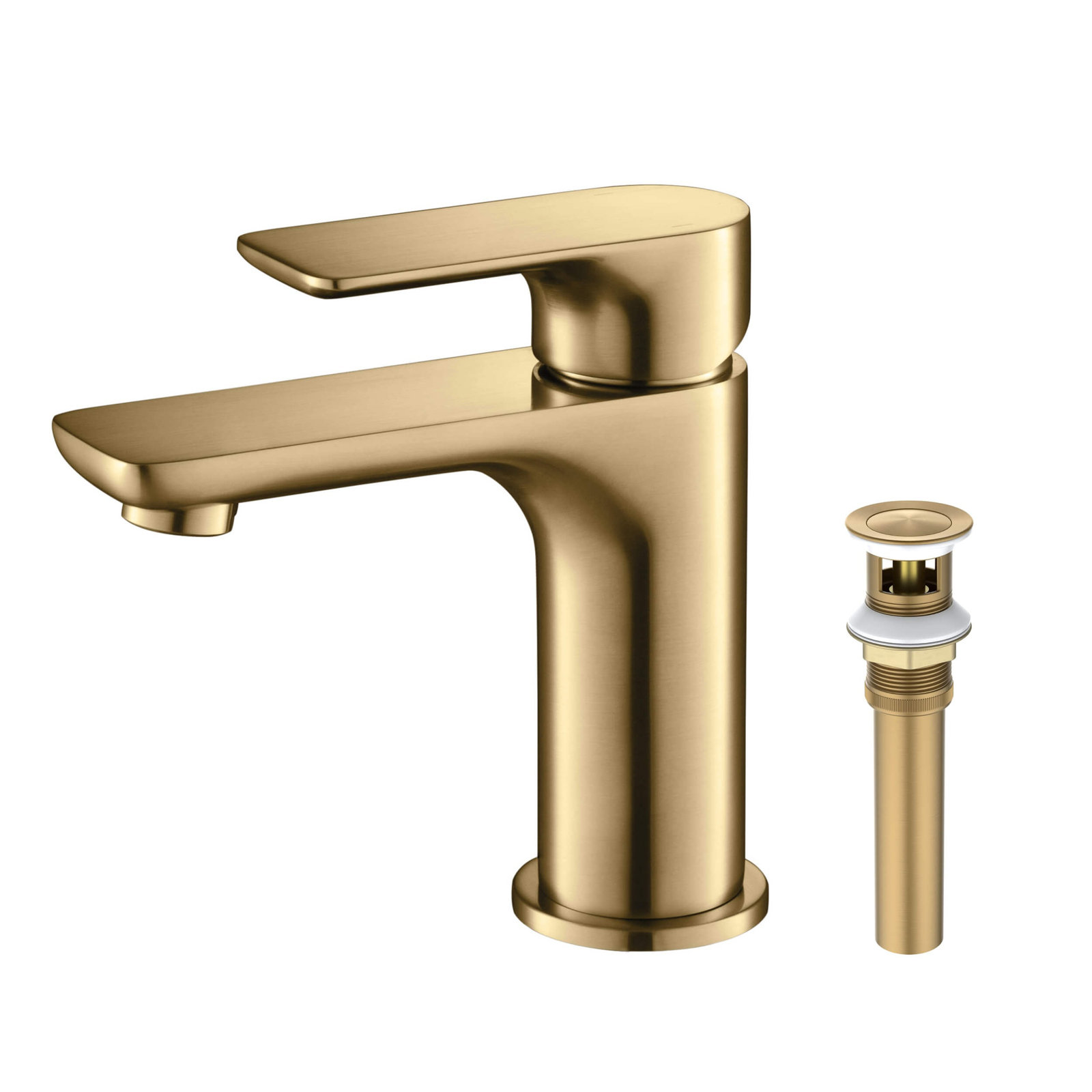 Tender Single-Hole Bathroom Faucet with Drain, Brushed Brass
