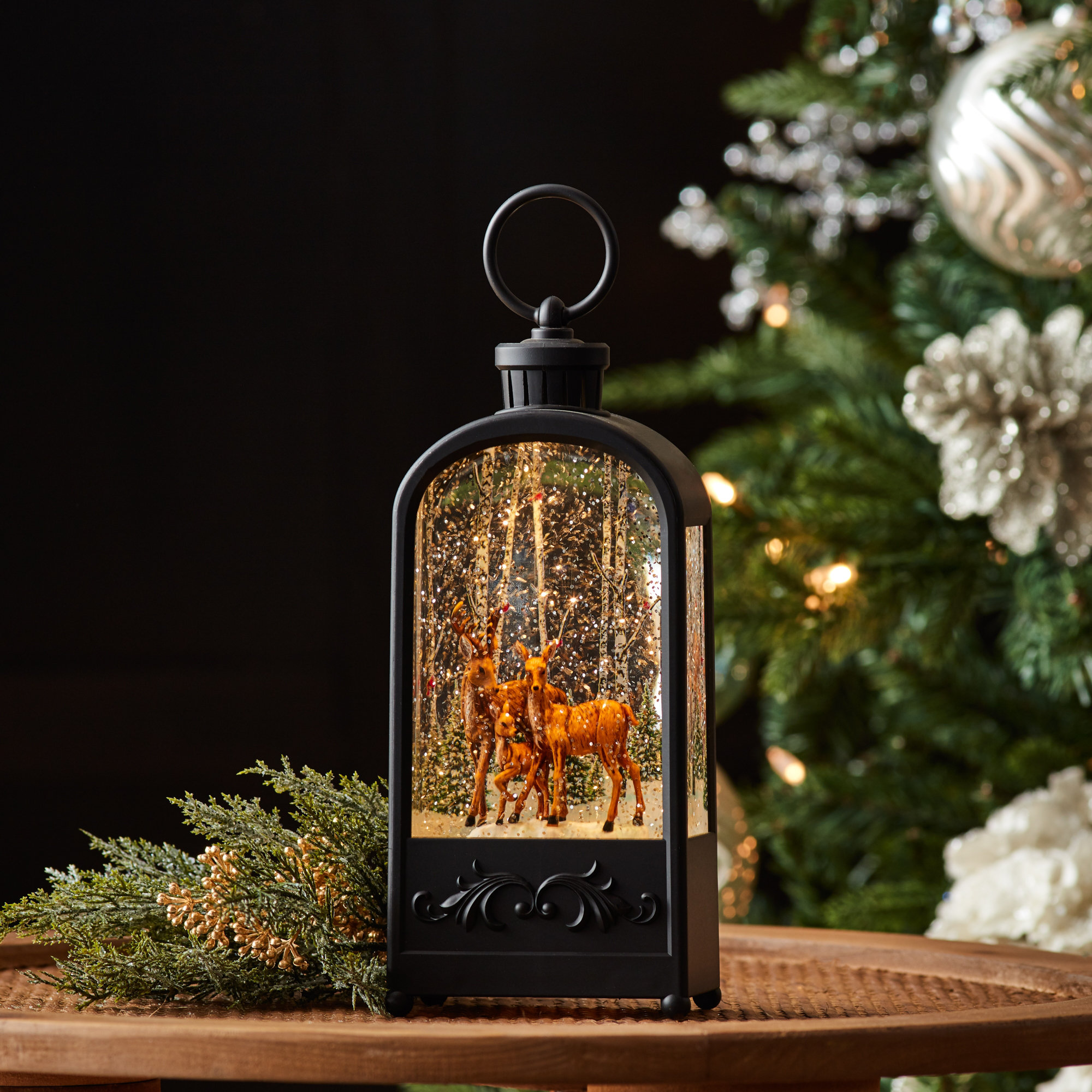 The Holiday Aisle® LED Snow Globe Lantern with Forest Deer 9.5"H & Reviews | Wayfair
