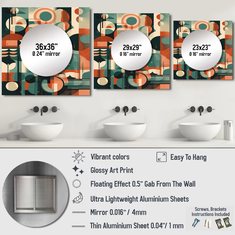 Mirsade - Miroir carré moderne Mid-Century pour salle de bain, 23 po x 23 po