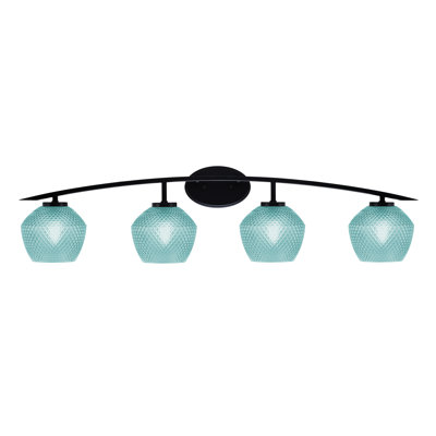 Kurve 4 Light Bath Bar With 6" Turquoise Textured Glass