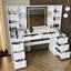 Grand bureau de coiffeuse avec miroir et lumières détachables, table de 59 po à 8 tiroirs, 3 couleurs DEL, luminosité réglable, pour les femmes, style nautique, matériau blanc, miroir, rangement ouvert, éclairage DEL