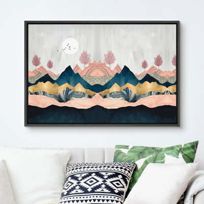 Abstract Mountain " Symmetrical Pink And Gold Marble Landscape Abstract Wilderness Modern Art Rustic Scenic Colorful "