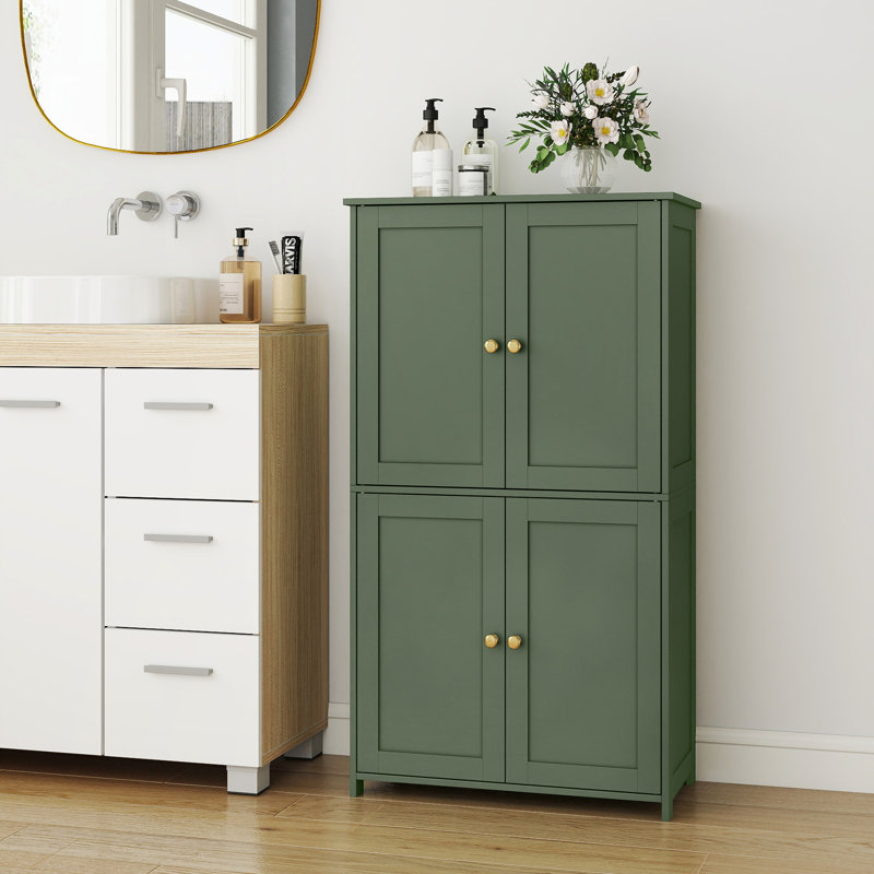 Burnham Tall Freestanding Storage Unit, 4-Door Cupboard With Adjustable Shelves, Green