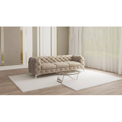  3 seater Chesterfield Sofa with Silver Metal Legs
