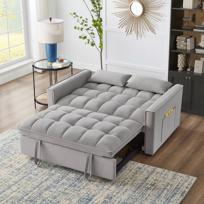 Cubbindall Upholstered Convertible Sofa Bed,Sleeper Sofa,Velvet Sofa,Modern Sofa,Accent Sofa, Gray Velvet 2