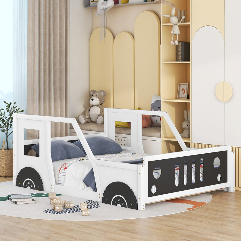 Lit plateforme en forme de voiture avec roulettes Sereno, Blanc