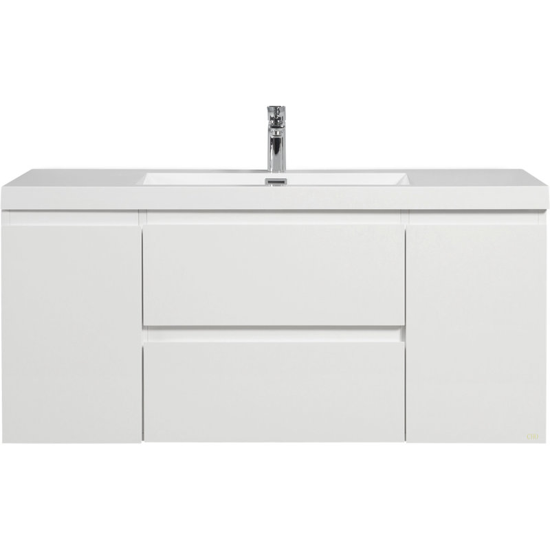 Meuble-lavabo flottant 48 po avec lavabo, meuble-lavabo mural moderne avec lavabo en résine et tiroirs à fermeture en douceur 48 po