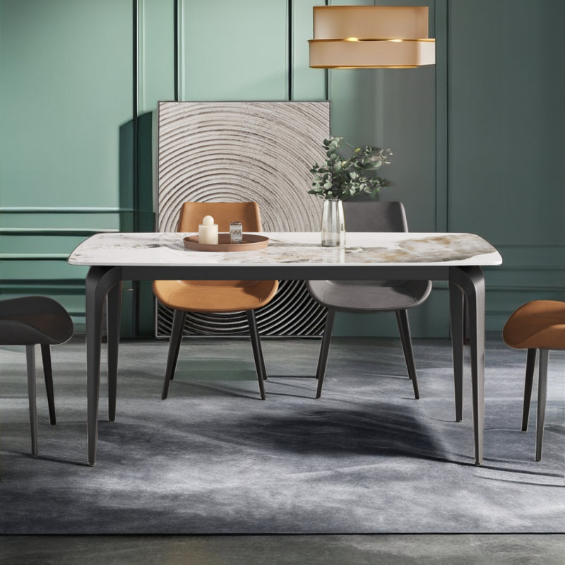 Table de salle à manger Eniel, Marbre blanc, H 29,5 po x P 35,5 po x L 63 po, Noir