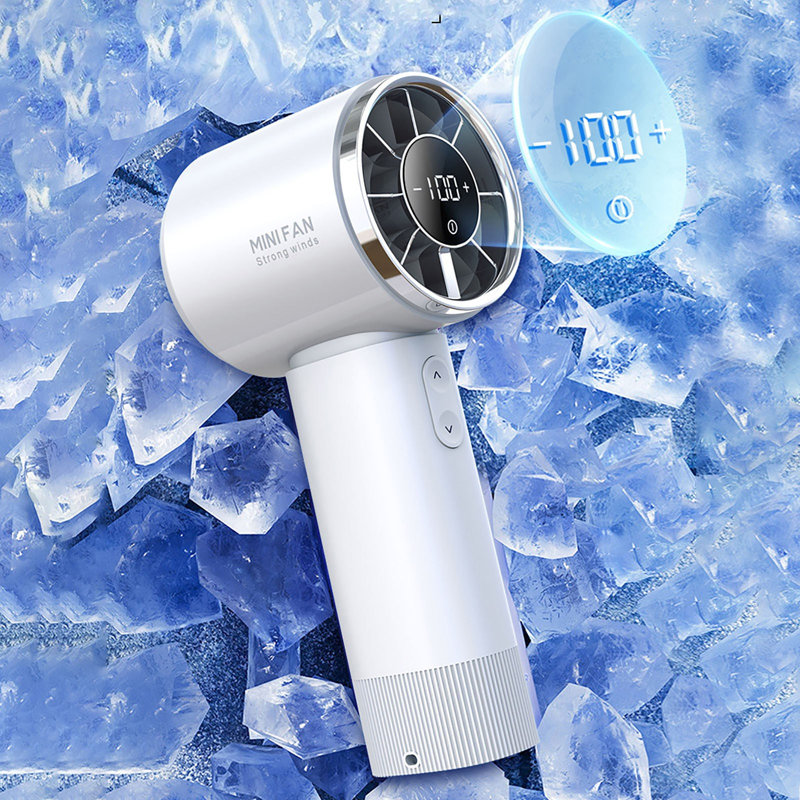 Kbndieu High Speed Handheld Fan Stepless Speed Control Ice Fan Portable Usb Rechargeable Small Fan, White