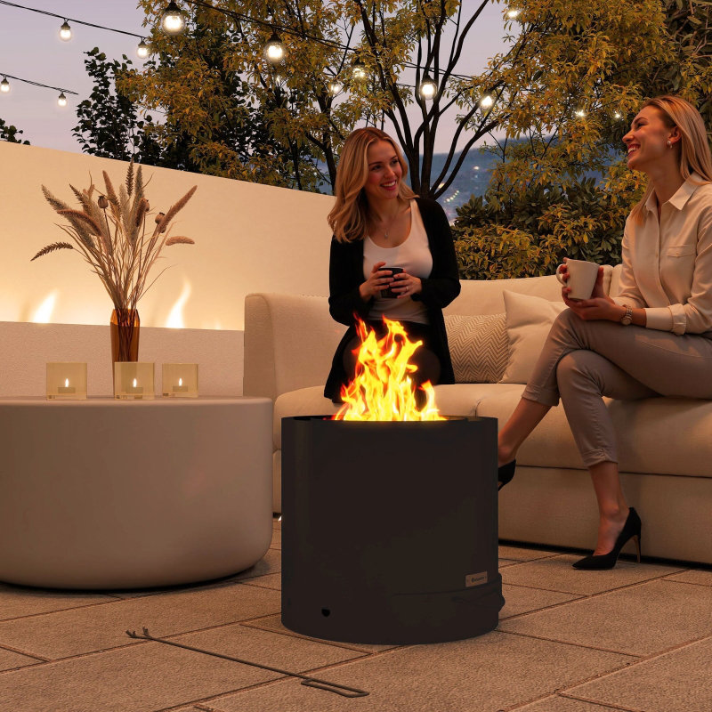 Emberstone Rustic Outdoor Firepit With Powder-Coated Steel And Pull-Out Ash Tray