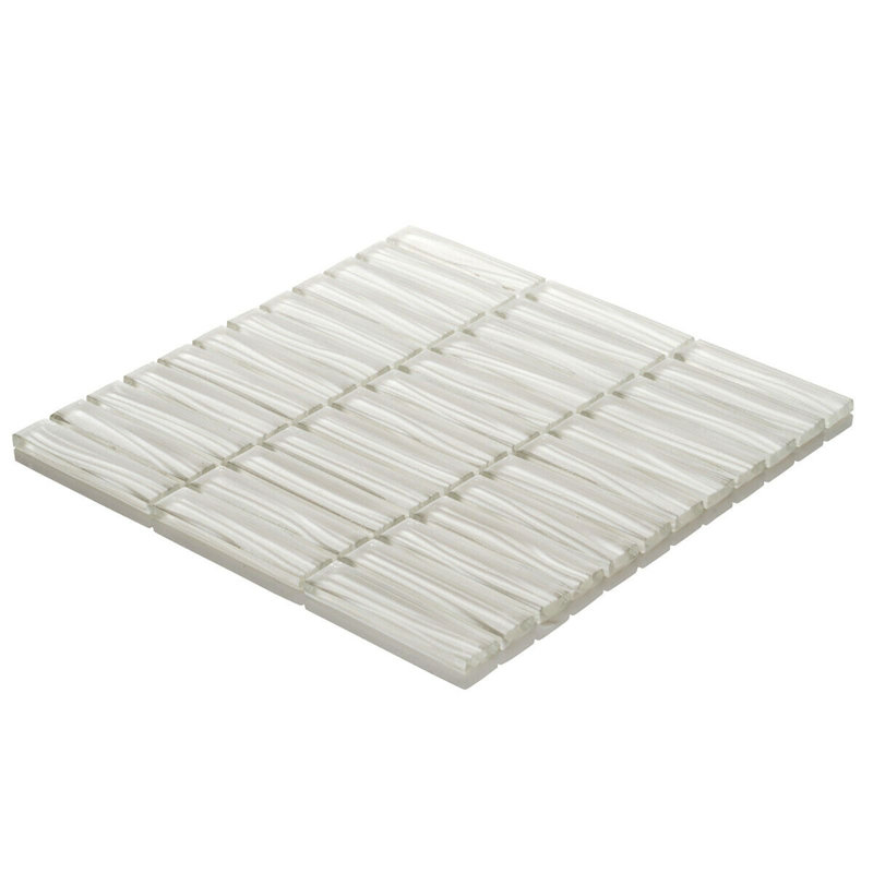 1" x 4" Glass Grid Mosaic Tile, White