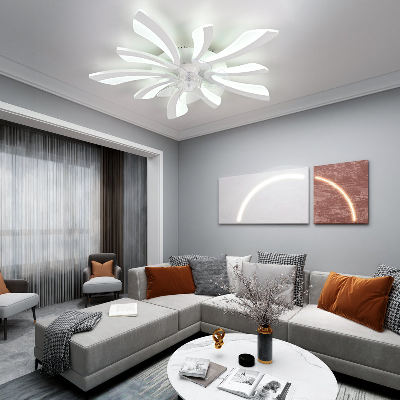 70cm 7 - Blade LED Dimmable Ceiling Fan with Remote Control and Light Kit Included, White