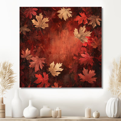 Red Falling Maple Leaves I - feuilles, impression sur métal