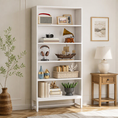 70.87" 5-Tier White Heavy Duty Bookshelf Library Organizer For Living Room, Office, Bedroom