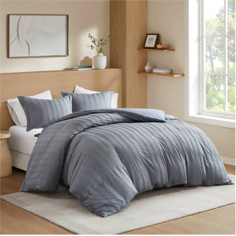 Ensemble de housse de couette 3 pièces, Housse de couette double et 2 taies d'oreiller, Gris