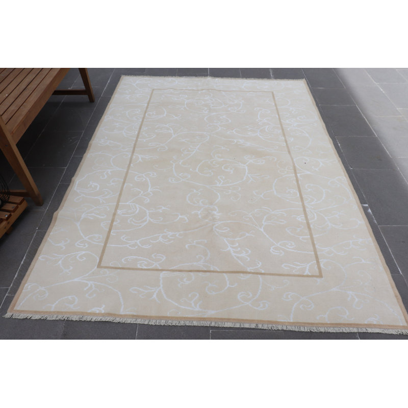 Grand tapis turc Oushak rétro beige pour la chambre à coucher ou le salon - cadeau marocain unique pour la maison