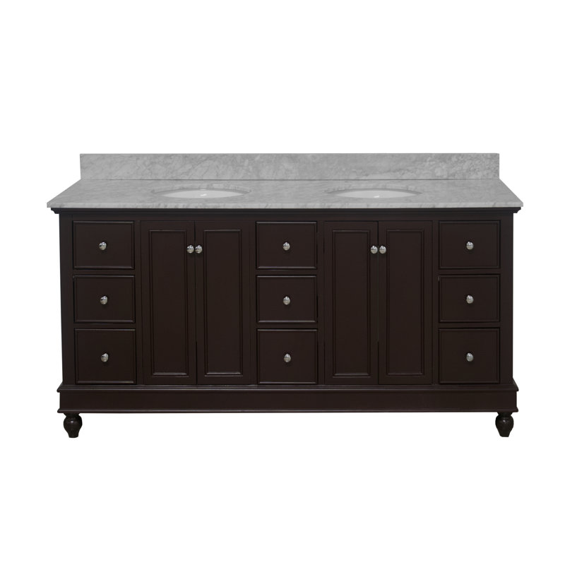 Ensemble de meuble-lavabo double 72 po Ferdinand, Chocolat, Marbre de Carrare