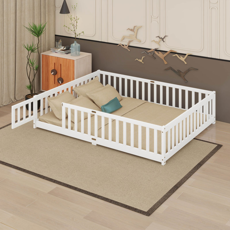 Grand lit sur pied Montessori avec porte et clôture, Blanc